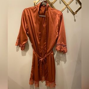 Satin and Lace Rust-Colored Robe